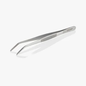 Angled tip tweezers (slant tip): 25° angled ends for optimal grip at viewing angles. Stainless steel, ergonomic design for electronics component placement, brow shaping, precision tasks. Reduces strain, precise control without fatigue.